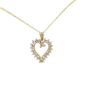 10kt Solid Yellow Gold Diamond Accent Heart Pendant with 10kt YG Chain 1.78g
